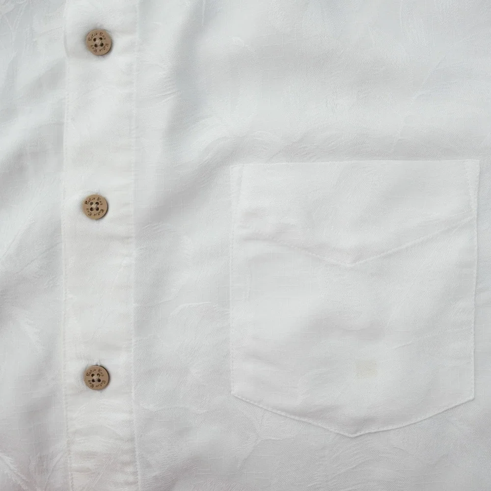 Batik‎ Bay Shirt Men Vintage Button Up White Pocket Easy Care Rayon Casual XL